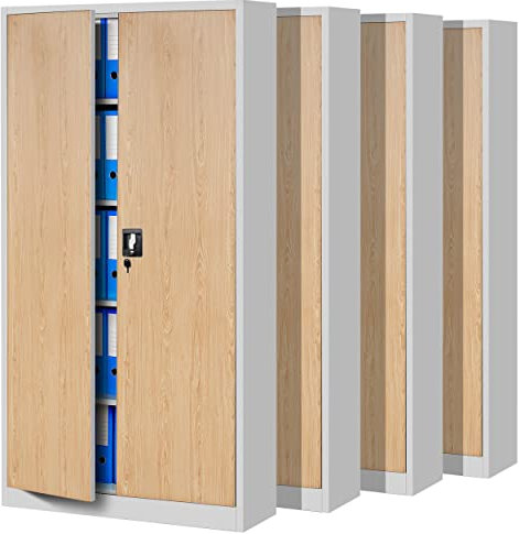 Jan Nowak 4er Set Aktenschrank C001 Metallschrank Stahlschrank Werkzeugschrank Büroschrank Lagerschrank Universalschrank Pulverbeschichtung Flügeltüren 185 cm x 90 cm x 40 cm (weiß/holzoptik)
