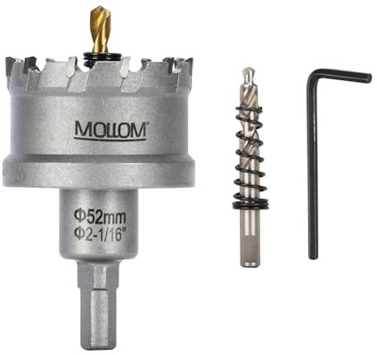 Mollom (52mm | 2-1/16) Sierra de Corona de T.C.T Carburo Broca con 2 Brocas,Punta de carburo de tungsteno para Metal Duro,Acero,Hierro,Cobre,Madear,Latón,Plástico