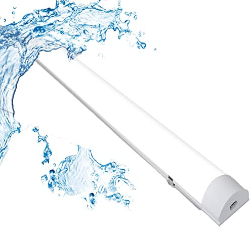 Ikodm 18W Led Feuchtraumleuchte, 60CM LED Röhre, 4000K 1530LM Verknüpfbar Werkstattlampe, IP65 LED Deckenlampe, Leuchtstoffröhre, Feuchtraumlampe für Feuchtraum Garage Keller Büro, Neutralweiß