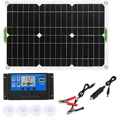 Kit Solaire ENERGETIC 180W pour Camping-Car RV avec Contrôleur 50A, USB, USB-C, Noir, 12V/24V, 5A, 784.5g