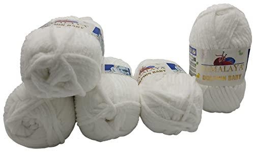 Ilkadim Export 5 x 100 Gramm Himalaya Dolphin Strickwolle, Babywolle einfarbig, 500 Gramm Wolle Strickgarn Super Bulky (Weiß 80301)