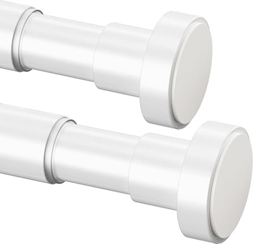 2 Stück Duschstange ohne Bohren Edelstahl kleiderstange ohne bohren Einstellbar Duschvorhangstange,Teleskopstange für Schrank,Badezimmer,Balkon,Duschvorhang(70-120cm,φ25mm，Weiß）