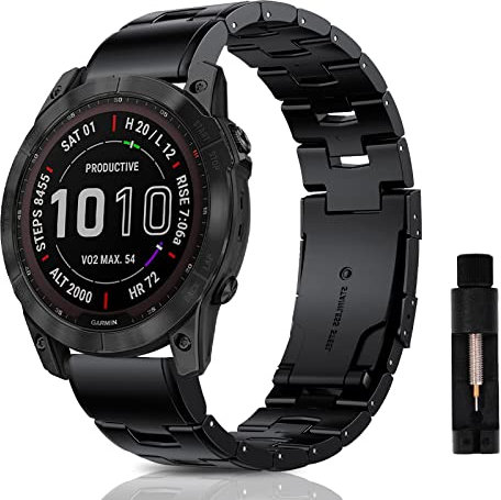 SumRioo QuickFit 22mm Armband für Garmin Fenix 7/6/5/Fenix 7 Pro Solar/7 Pro/7 Solar/6 Pro Solar/6 Pro/6 Solar/5 Plus, Titanlegierung Metall Uhrenarmband für Garmin Epix/Epix (Gen 2) 47mm, Schwarz