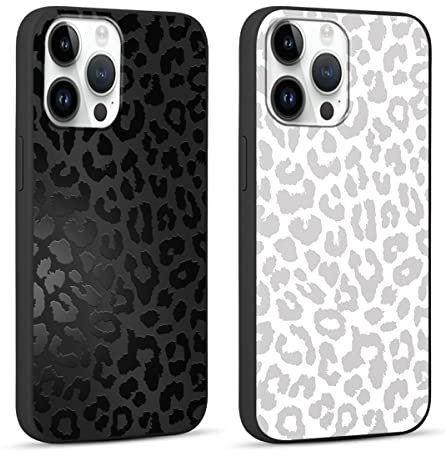 RUMDEY 2 Pack Cute Cheetah Print for Apple iPhone 13 Pro 6.1 Inch Phone Case,Luxury Leopard Pattern Design Cases Soft Silicone Slim TPU Shockproof Protective Cover for Women Girls-Black & White