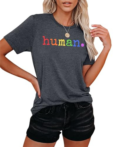 hohololo Pride T-Shirts für Damen LGBT Human Letter Print Shirts CSD Pride Shirts