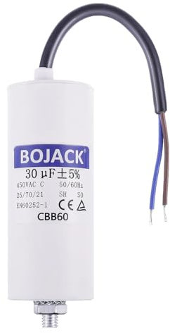 BOJACK 30uF 450V Motor laufKondensator 40x95mm Anlaufkondensator Motorstartkondensator mit Kondensator mit Blei-Draht M8 mit Nuss Passend für die meisten Motoren.