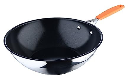 San Ignacio Compact - Wok de 28cm - Aluminio Forjado - Interior Whitford Fusion En Negro Pulido - Exterior En Acabado Mate - Lista para Inducción - Mango De Acero Inoxidable Detalle Color