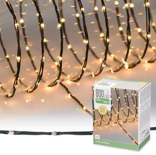 ECD Germany LED Micro Cluster Lichterkette 24m 800 LEDs Extra Warmweiß, 8 Funktionen, Strombetrieb, IP44 Wasserdicht Innen/Außen, Weihnachtsbeleuchtung Weihnachten Weihnachtsbaum Clusterlichterkette
