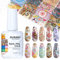 BURANO Transferfolie Nägel Nagelfolien, Nail Art Foil Kleber Folienkleber mit 10PCS Foliensticker,Transferfolie Nagelsticker 15ml 1 Flaschen Nail Art Klebetransfer (Popular Foil 12)