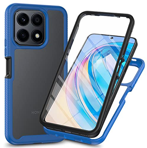 RonRun Coque pour Honor X8 5G/Honor X6/Honor 70Lite, 360° Transparente étui Antichoc Housse Integrale Transparent Silicone Bumper avec Protecteur d'Écran Intégré Case - Bleu