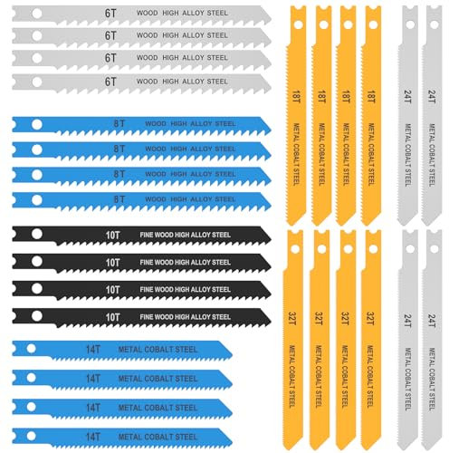 Set di 28 lame per seghetto alternativo professionale a U 6TPI/8TPI/10TPI/14TPI/18TPI/24TPI/32TPI, lame per seghetto alternativo per legno, plastica, metallo, 85 mm e 100 mm