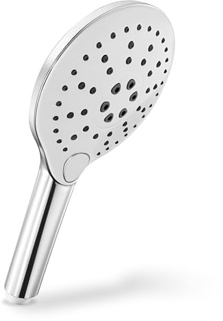 SANIDELL Duschkopf – Handbrause rund (Ø 120 mm), 3 Strahlarten (Rain, Intense Rain, Soft Rain), Chrom/Weiß, Wassersparend Duschbrause, Reinigungsfreundlich