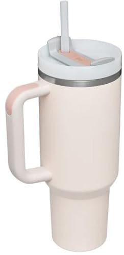 40oz Thermobecher mit griff, Thermobecher mit strohhalm, 1200 ml Edelstahl-Vakuum-Isolierbecher, Isolierbecher mit Griff für heiße und kalte Getränke, Kaffeebecher für unterwegs (Rose Quartz)