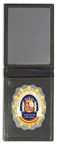 ECOMMUR Cartera + Placa M. del Interior - Escolta Privado | Cartera de Polipiel identificativa con Chapa/Insignia para decoración, coleccionismo y atrezzo