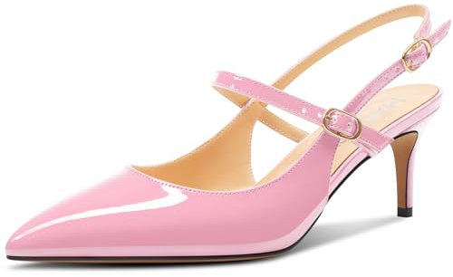 MAGIOPY Donna Medio Gattini Tacco Heel a Punta Cinturino alla Caviglia Pumps Slingback Fibbia Ufficio Dress Scarpe 6.5 CM Heels Rosa 45 EU