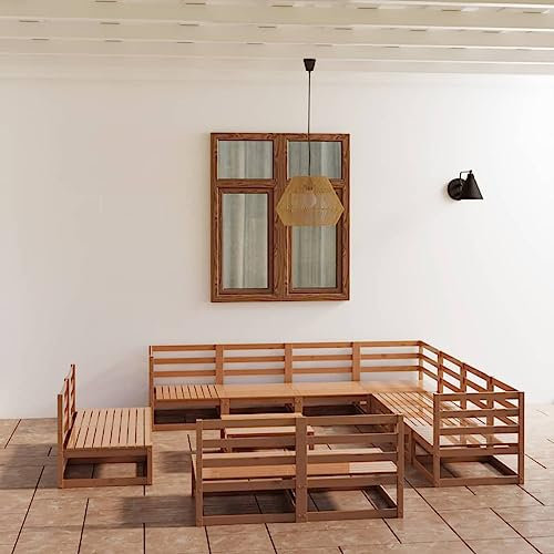 ULUYYUC 12-TLG. Garten-Lounge-Set, Schlafsessel Mit Bettfunktion Eckbank Hocker Küchensofa Geeignet für Außenbereich Hinterhof Balkon Garten Honigbraun Massivholz Kiefer
