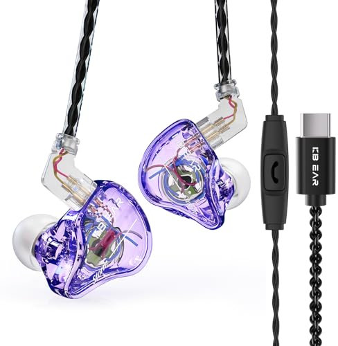 keephifi KBEAR Storm in Ears for Musicians Singers Audiophile Headphone in Ear Monitor Headphone 10mm Strong Magnetic Dynamic Driver Earbuds (Purple, USB C with Mic)