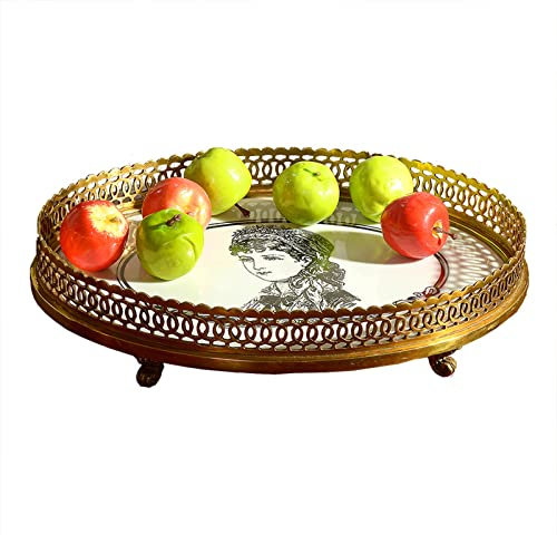 OQHAIR Retro-Nostalgie-Obstteller, luxuriöser ovaler Messing-Trockenobstteller, Aufbewahrungstablett für Snacks, Süßigkeiten, Desktop-Ausstellungsständer für Zuhause, Wohnzimmer, Dekorati