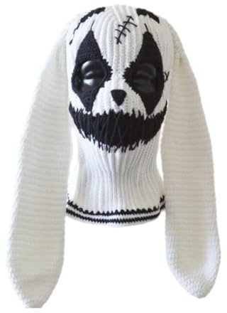 Handgewebte Sturmhaube für Erwachsene, Strickpullover mit Hasenohren, Party-Kostüm, Outdoor-Sport, Wandern, Mütze, Halloween, Party, Hut, Zubehör, Cosplay-Hut, Grimace Black Rabbit, Einheitsgröße