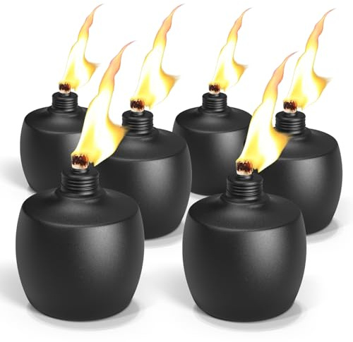 MQKIWAO - Paquete de 6 antorchas de mesa de citronela, linternas de mesa de 21 onzas para exteriores, velas de quemador de aceite de metal, antorchas de jardín con mecha de fibra de vidrio para patio,