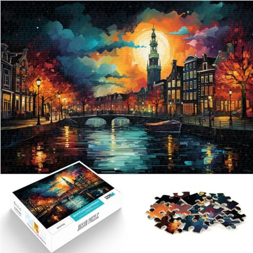 Puzzle Color Amsterdam 1000 Teile Puzzle Geschenke Holzpuzzle Familienspiel Stressabbau Schwieriges Herausforderungspuzzle （50x75cm）