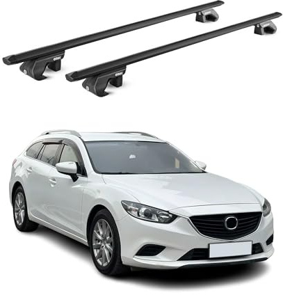 OMAC Dachträger für Mazda6 mk3 Kombi 2012-2025 Aluminium Schwarz | TÜV geprüft, bis 90 kg Traglast, T-Nut-Befestigung, für Standard-Dachreling geeignet, Querträger, Grundträger