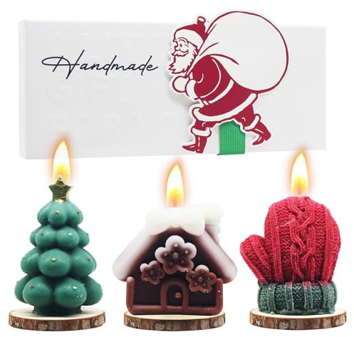 Horuili® Scatola regalo di candele di Natale, candela profumata di Natale, albero di Natale in maglia Guanti di pan di zenzero Scatola regalo di candele profumate stampate