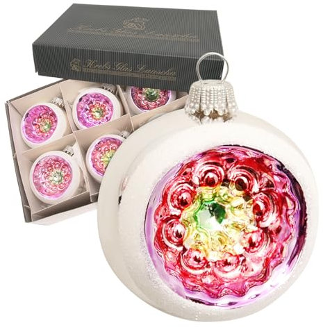Krebs Glas Lauscha - Weihnachtsdekoration/Christbaumschmuck aus Glas - Reflektor Kugel mit weißem Glitter - Menge: 6 Stück - Farbe: Silber Glanz - Größe: ca. 6,5 cm