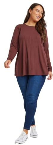 Yours Curve Brown Ribbed Swing T-Shirt - Women's - Plus Size Curve