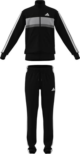 adidas Unisex Kinder SEASONAL ESSENTIALS TIBERIO 3 STRIPES TRICOT TRACKSUIT, Black/White/Grey Two, 9-10 Years