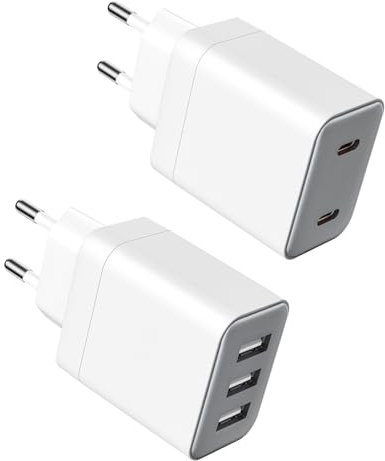 SCHITEC 2er Pack USB C Ladegerät, 20W Dual PD Ladeadapter 15W Power Adapter, Ladestecker Schnellladegerät USB-C, USB Mehrfach Netzteil für iPhone 15 14 13 12, Pad, Pods, Samsung Galaxy (2pack)