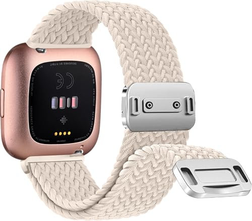 chinbersky Geflochtenes Armband Kompatibel mit Fitbit Versa 2 Armband/Fitbit Versa Armband Frauen Männer, mit Magnetisch Schließe Elastisches Nylon Stoff Band für Fitbit Versa 2/Versa/Versa Lite/SE