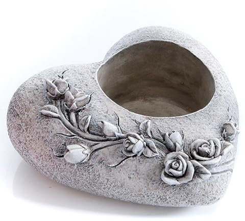 Grablichthalter Herz Rosen Dekor | Grabdeko Grab Urnengrab | für Kerze | 15,5 cm
