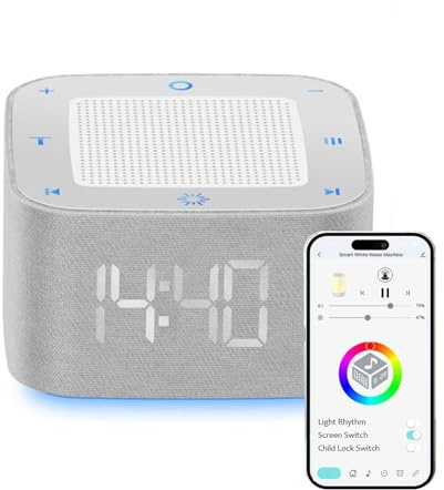 White Noise Machine Baby, Portabel Einschlafhilfe Babys mit 32 Beruhigende Klängen & Timer-Funktion, 800mAh Akku, Weißes Rauschen 8 Farbigen Beleuchtungen & USB-Aufladbar, ideal für Babys & Erwachsene