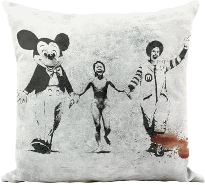 Fabulous Banksy Napalm Kissen aus Kunstleder, weiß, Motiv: Micky Ronald Vietnam, 40 x 40 cm, Leder-Haptik, inkl. Bezug und Kissen
