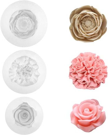 Silikonform Kerzen, 3 Stück Silikonform Blumen Gießformen Kerzen, 3D Kerzenformen zum Gießen für Kuchen und Schokoladen Gourmet Herstellung und Kerzen Bastelarbeiten (A)