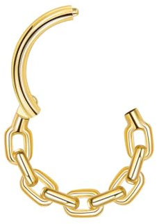 Lantine Septum Piercing Ring Gold Edelstahl 316L 16G (1,2 mm) – Kettendesign, 8 mm, für Septum, Helix, Knorpel, Rook, Conch, Samtbeutel