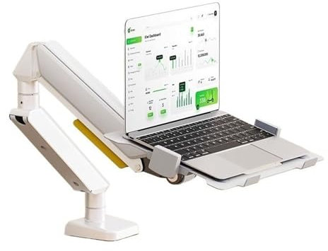 MEYINGOU Verstellbare Armhalterung Monitorhalterung, for 10-17” Notebook, Full Motion Gasfeder-Montagearm for 17-32” Monitor(White)