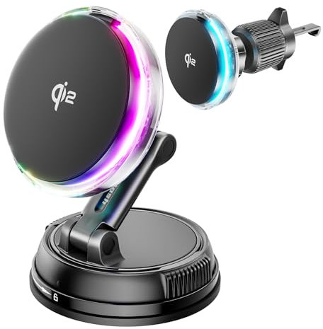 für Qi2 15W MagSafe Autohalterung Ladegerät mit Kühlventilator, [Schnellladen Handykühlung RGB Beleuchtung] 78+ lbs Starke Saugkraft Magnet Kabelloses Handyhalterung Auto,für iPhone 17/16/15/14/13/12