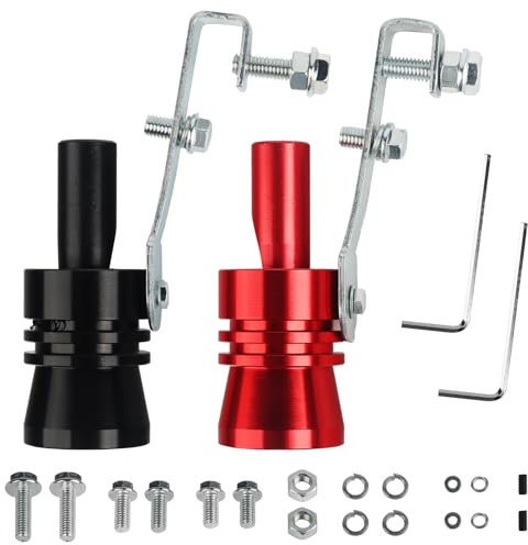 2Pcs Turbo Silbato Simulador de Sonido, Gxhong Tubo Silbato de Escape, Aleación de Aluminio Coche Turbo Sonido de Escape, Rojo y Negro, para Coches, Motos