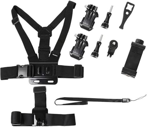 Chest Mount Head Strap Mount Harness Holder Kit, Head Strap Holder Phone Clip for Filming Video, Adjustable and Stability Compatible with GoPro 12/11/10 DJI Osmo Most Phones Action Cameras(Black)