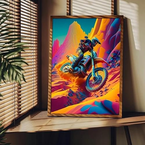 Dirt Bike Ride Sport Poster Drucke Cool Motocross Bunte Motorrad Leinwand Malerei Wand Kunst Jungen Fahrer Zimmer Home Decor A4 21X30Cm Kein Rahmen