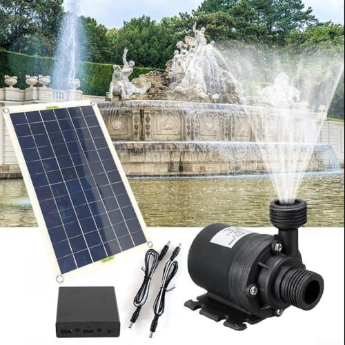 Solar Water Pump 50W, Solar Powered Low Noise Fountain with Panel Abd Voltage Regulator, DIY Water Pump for Pond, Patio, Garden, Fish Tank