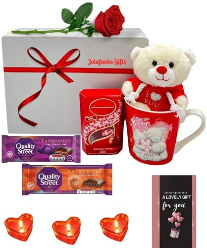 Chocolate Hamper Gift Box Chocolates, Quality Street Chocolate Bars, teddy bear, Love Heart Sweets Mugs, Heart Candle &Card - Valentines,Birthday, Mother Days, Father Day & More