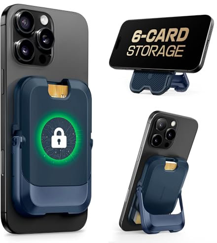 SUPCASE für MagSafe Geldbörse iPhone Kartenhalter Magsafe Wallet Kartenfach [Hold 6 Karten] [RFID-Blockierung] Verstellbar Handy Ständer Kreditkartenhalter für iPhone 17/16/15/14/13/12 Serie (Blau)