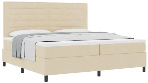 vidaXL Boxspringbett mit Matratze Creme 200X200 cm Stoff Stabile Konstruktion Leinen Komplettset Kopfteil und Topper Zeitgenössisches Queen-Size Schlafzimmermöbel Komfortables Zuhause