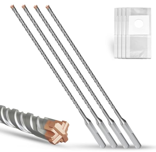 METOTY SDS Plus Hammer Drill Bit 4PC 6mm×350mm, with 4 Carbide Cutting Edges, Head with Coating, Masonry Drill, Hammer Drill, Concrete Drill, for Stone, Concrete, Natural Stone, Brick Wall