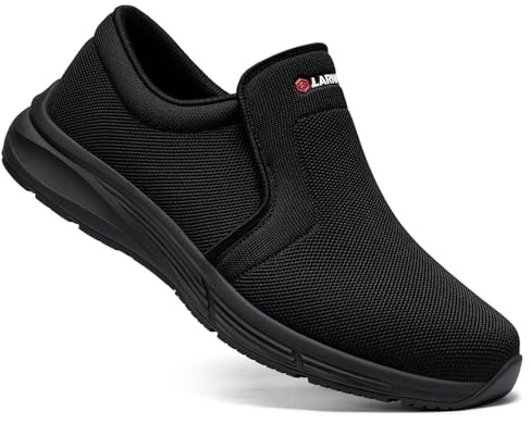 Larn Safety rutschfeste Herrenschuhe, Lebensmittelservice, Arbeitsschuh, wasserdicht, rutschfest, für Küche, Chef, Restaurant, Krankenhaus, Slipper, Schwarz, Tiefschwarz, 47.5 EU