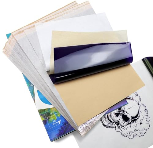 Tattoo Transferpapier 50 Blatt, A4 Stencil Papier mit Abreißkante | Perforiertes Schablonenpapier für Tattoo-Drucker H1, einfach zu trennen & präzise Übertragung, Tattoo Zubehör für Profis
