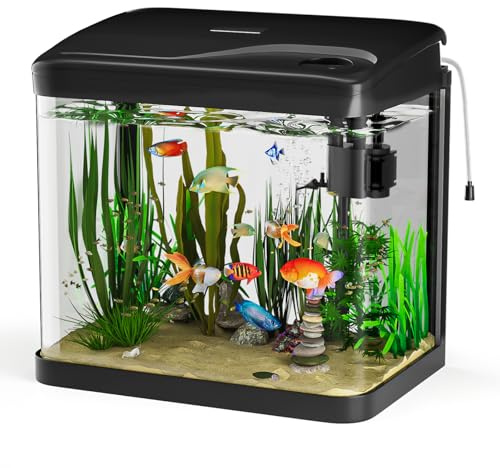 PUTINEI 15L Aquarium Set Nano Fischtank Aquarium Mit LED-Leuchten & Filtersystem kleines Aquariums Komplettset Schwarz